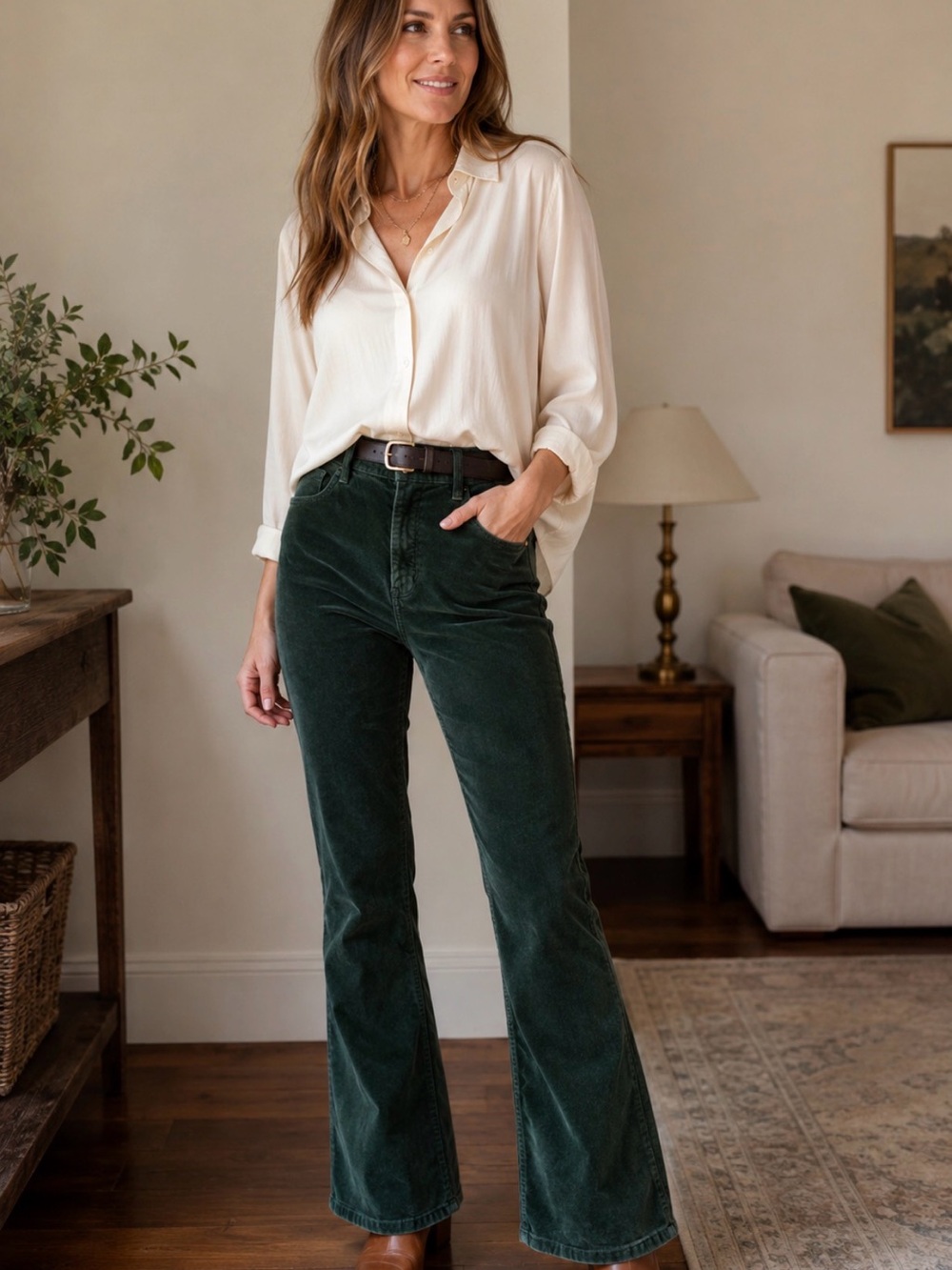 NYDJ Dark Green Corduroy Bootcut Pants